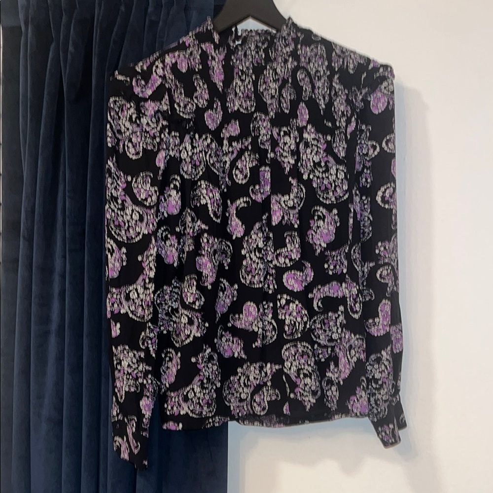 Women’s Loft size Small Floral Black and Purple Blouse